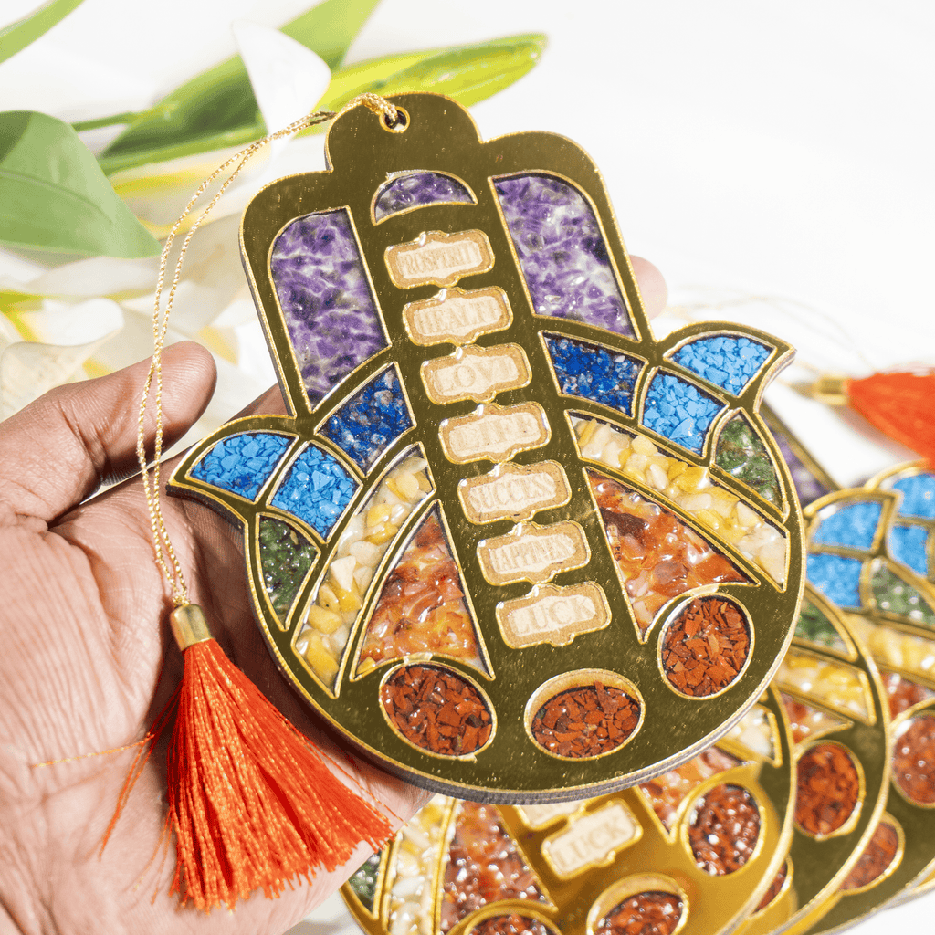 Hamsa Hand Wall & Car Hanger with Seven Chakra Stones