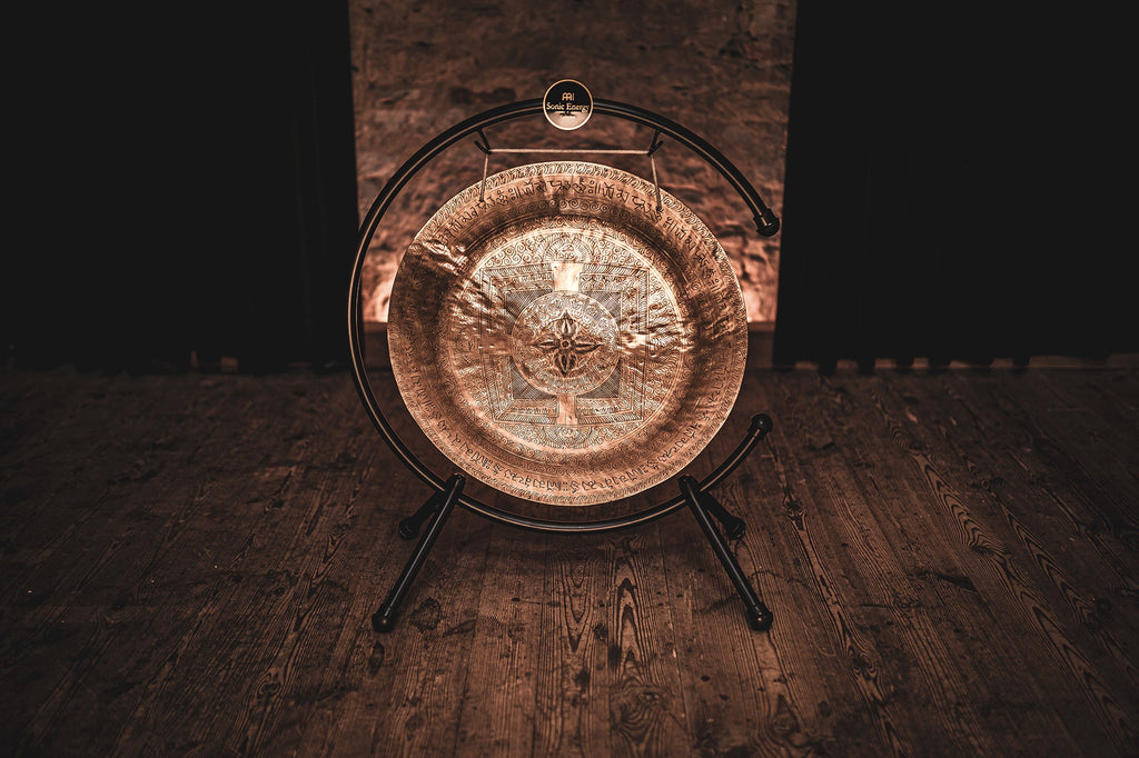 22" Indian Premium Wind Gong with Stand, Hand-engraved Mantra | | Wiccan Center