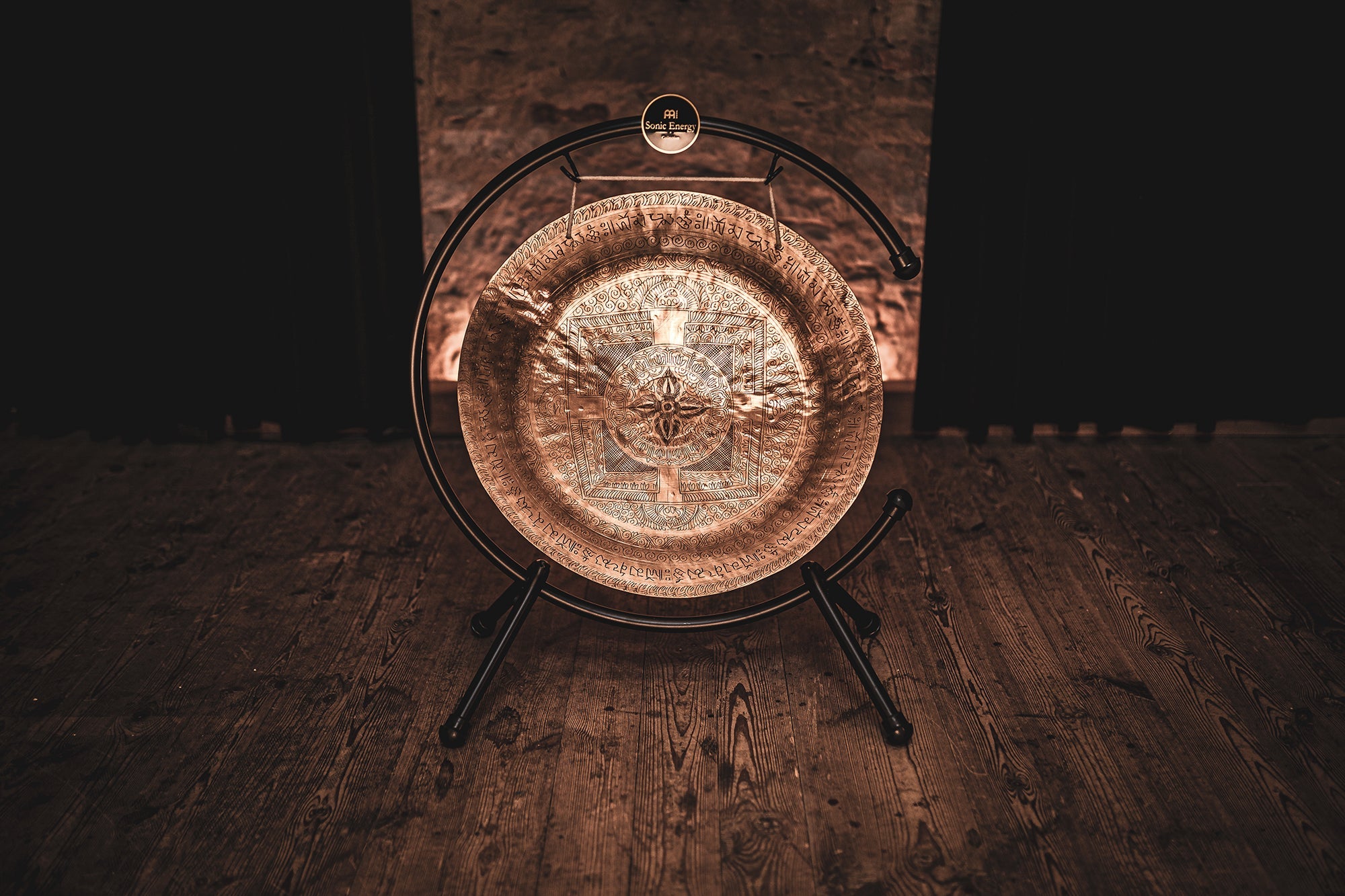 22" Indian Premium Wind Gong with Stand, Hand-engraved Mantra | | Wiccan Center