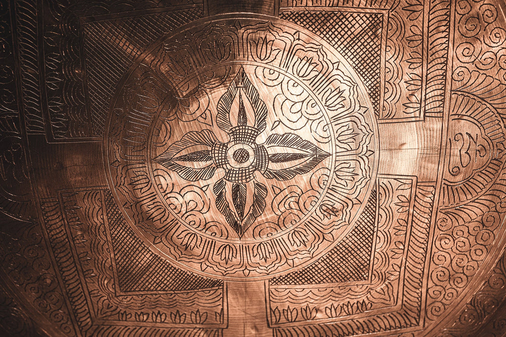 22" Indian Premium Wind Gong with Stand, Hand-engraved Mantra | | Wiccan Center