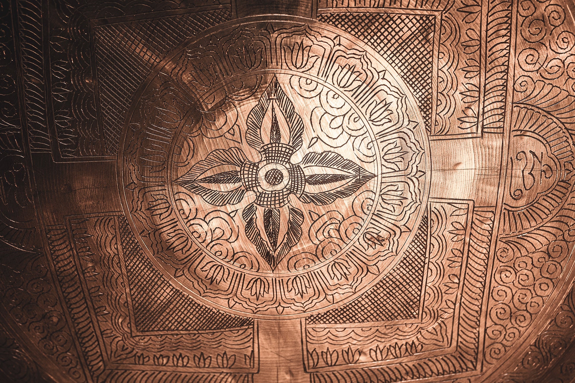 22" Indian Premium Wind Gong with Stand, Hand-engraved Mantra | | Wiccan Center