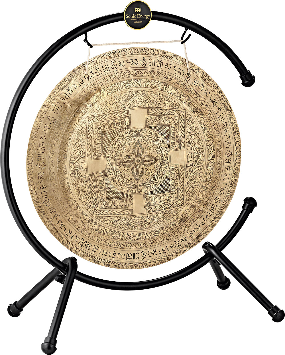 22" Indian Premium Wind Gong with Stand, Hand-engraved Mantra | | Wiccan Center
