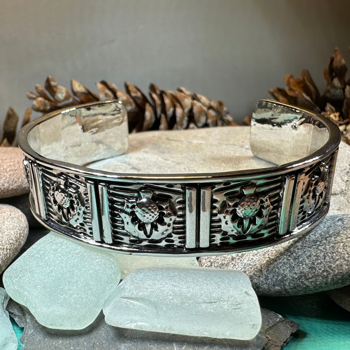 Alba Scottish Thistle Cuff Bracelet in Pewter | Cuff Bracelet | Wiccan Center