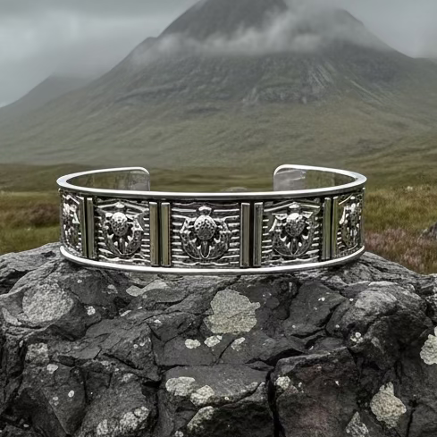 Alba Scottish Thistle Cuff Bracelet in Pewter | Cuff Bracelet | Wiccan Center