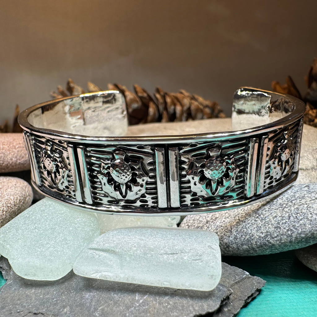 Alba Scottish Thistle Cuff Bracelet in Pewter | Cuff Bracelet | Wiccan Center