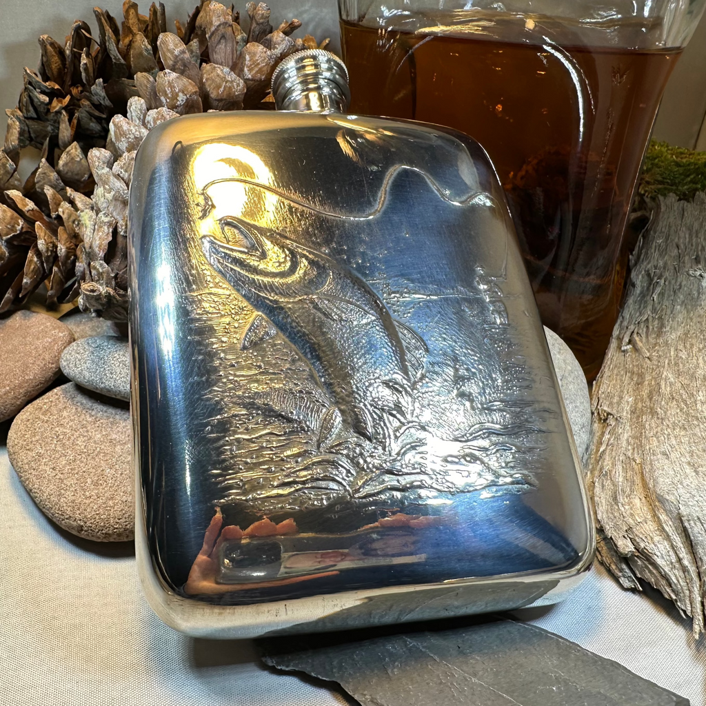 Fishing Pewter Hip Flask - Handmade in England | Gifts | Wiccan Center