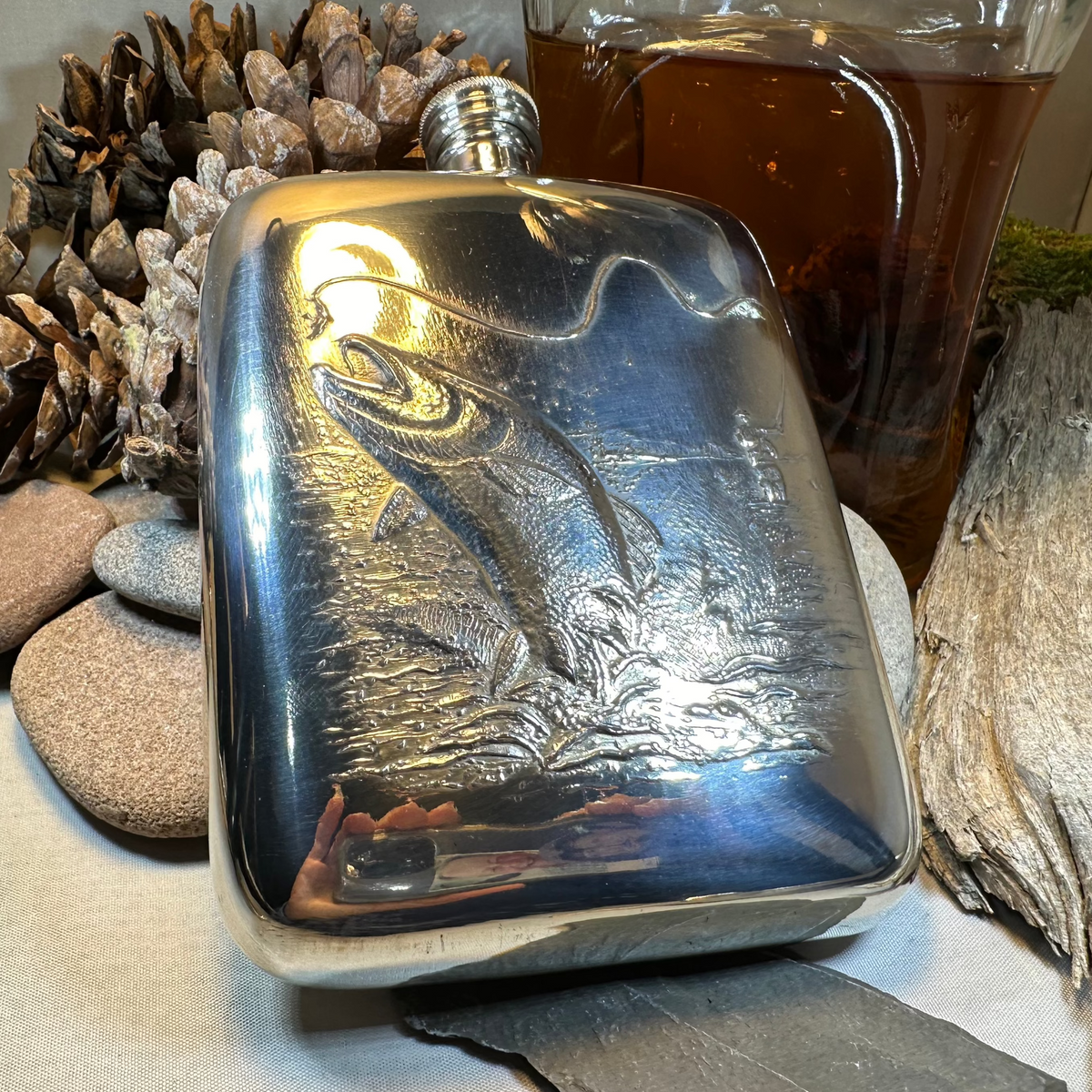 Fishing Pewter Hip Flask - Handmade in England | Gifts | Wiccan Center