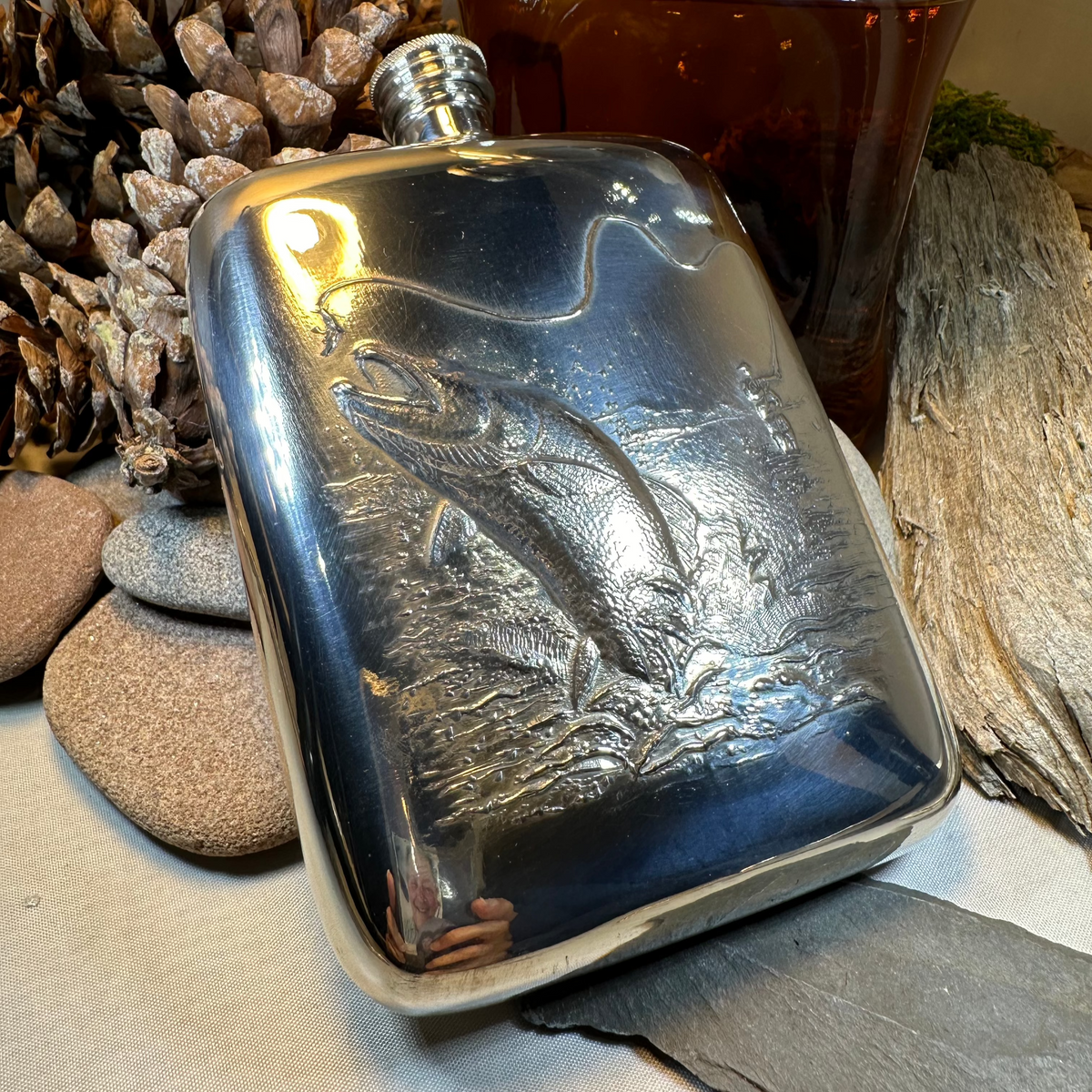 Fishing Pewter Hip Flask - Handmade in England | Gifts | Wiccan Center