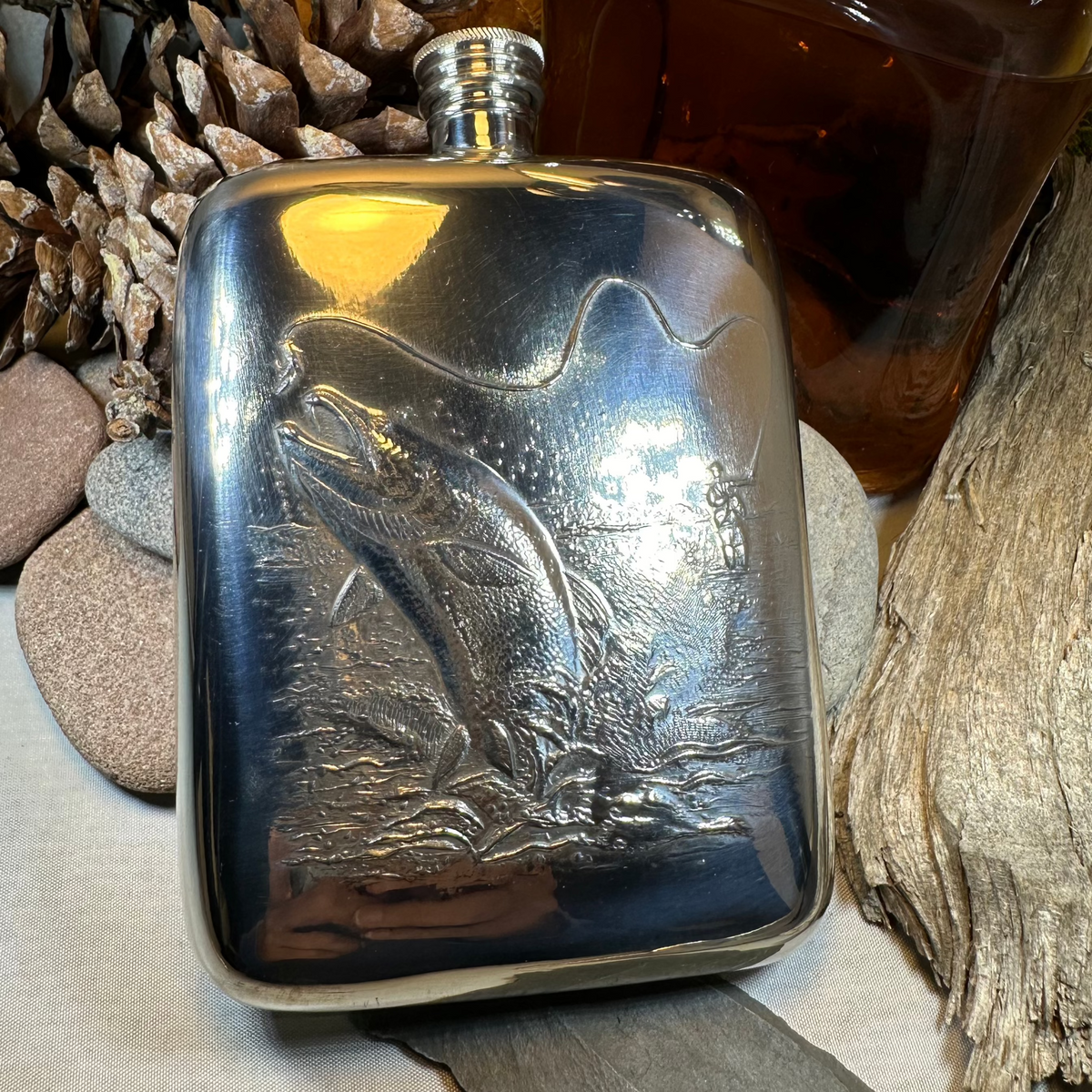 Fishing Pewter Hip Flask - Handmade in England | Gifts | Wiccan Center