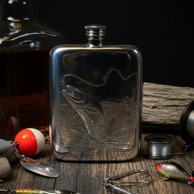 Fishing Pewter Hip Flask - Handmade in England | Gifts | Wiccan Center
