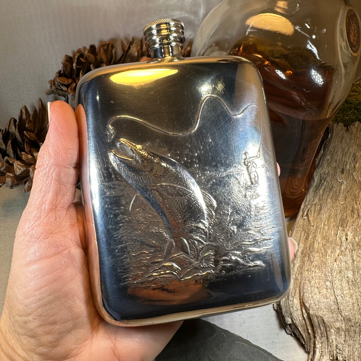 Fishing Pewter Hip Flask - Handmade in England | Gifts | Wiccan Center