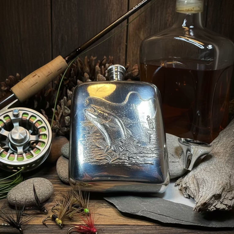 Fishing Pewter Hip Flask - Handmade in England | Gifts | Wiccan Center