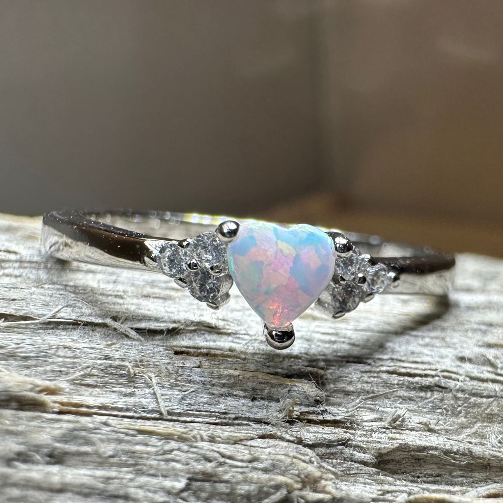 Petite Opal Heart Ring in Sterling Silver | Ring | Wiccan Center
