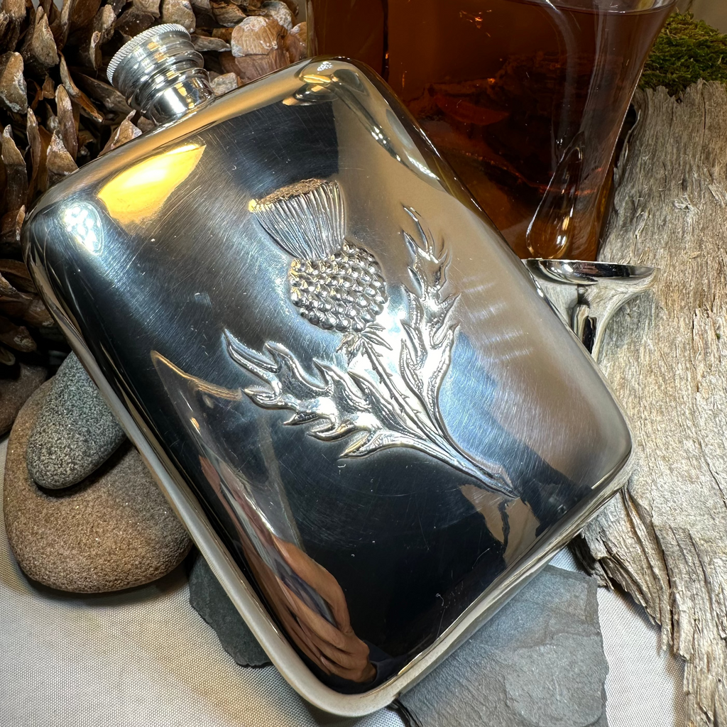 Scottish Thistle Pewter Hip Flask - Handmade in England | Gifts | Wiccan Center