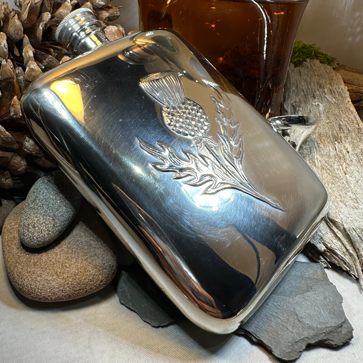 Scottish Thistle Pewter Hip Flask - Handmade in England | Gifts | Wiccan Center