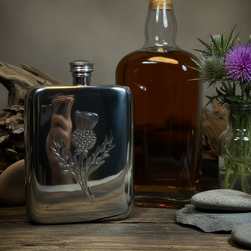 Scottish Thistle Pewter Hip Flask - Handmade in England | Gifts | Wiccan Center