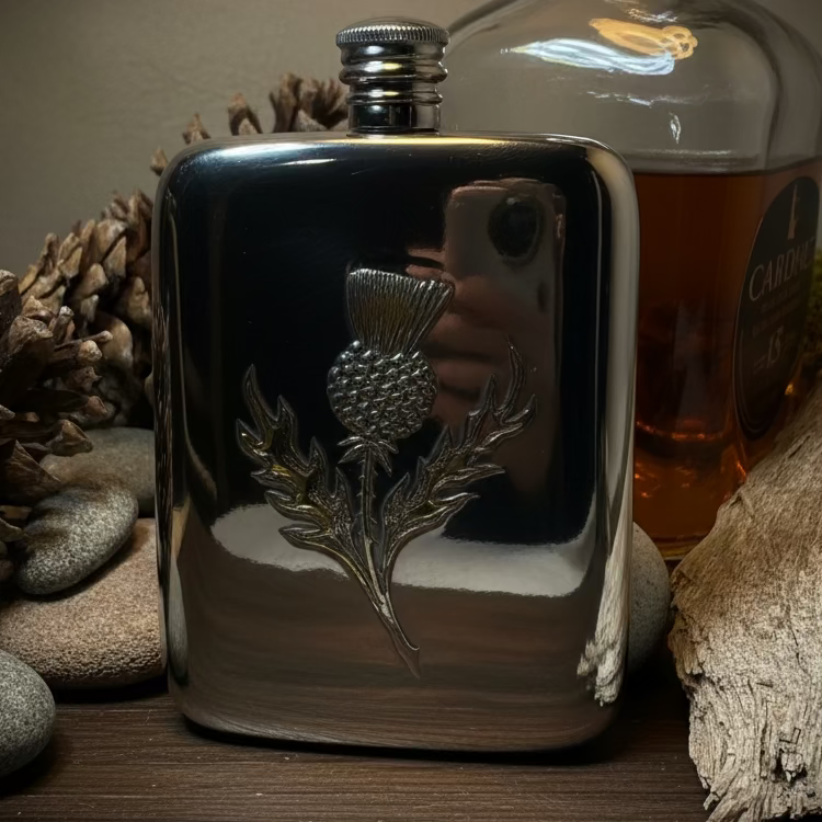 Scottish Thistle Pewter Hip Flask - Handmade in England | Gifts | Wiccan Center