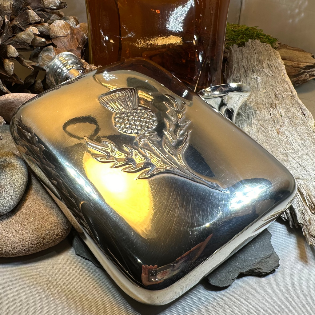 Scottish Thistle Pewter Hip Flask - Handmade in England | Gifts | Wiccan Center