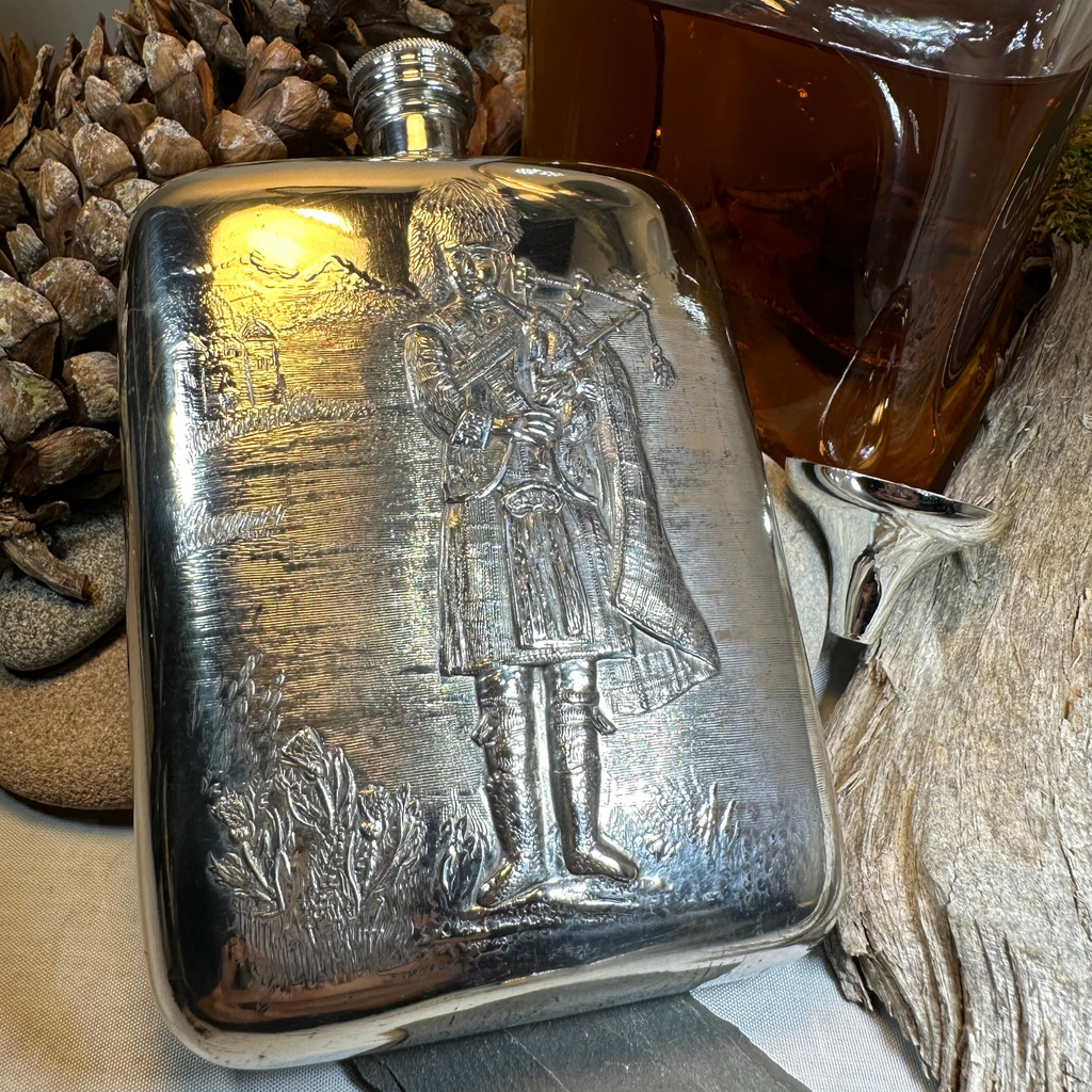 Bagpiper Pewter Hip Flask - Handmade in England | Gifts | Wiccan Center