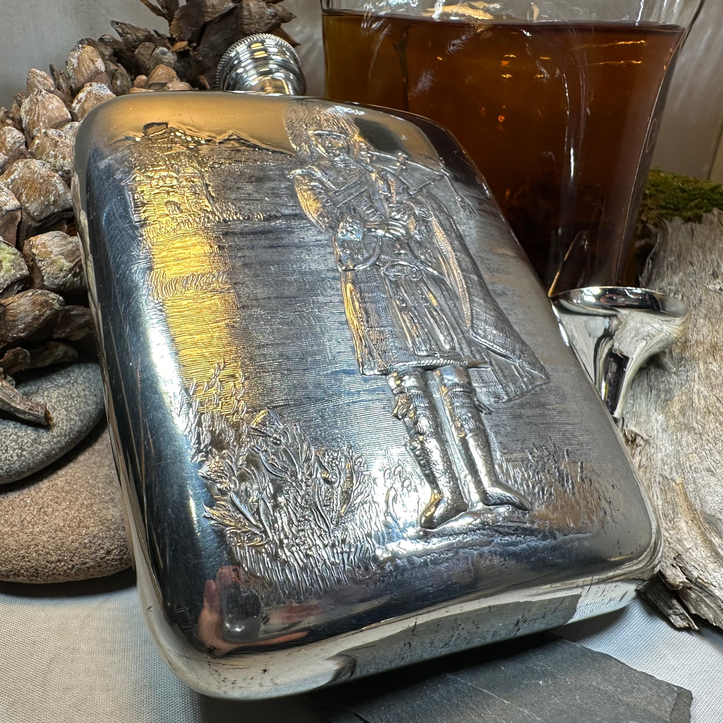 Bagpiper Pewter Hip Flask - Handmade in England | Gifts | Wiccan Center