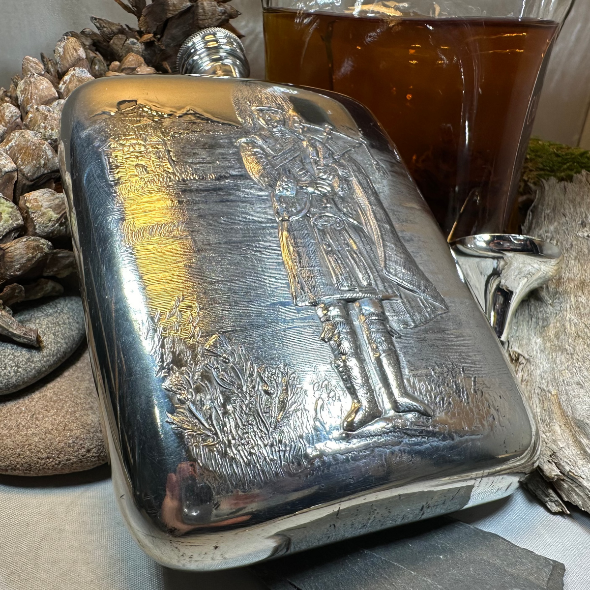 Bagpiper Pewter Hip Flask - Handmade in England | Gifts | Wiccan Center