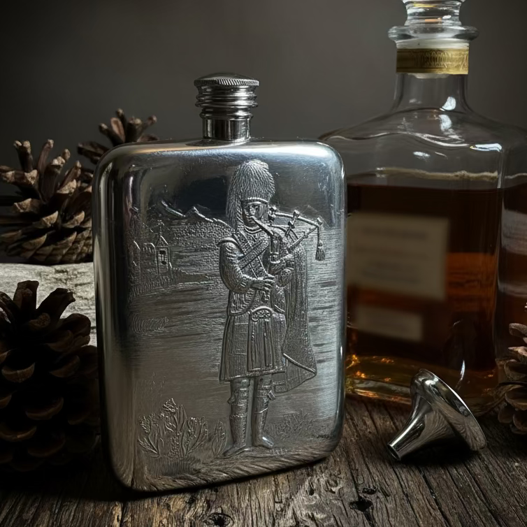 Bagpiper Pewter Hip Flask - Handmade in England | Gifts | Wiccan Center