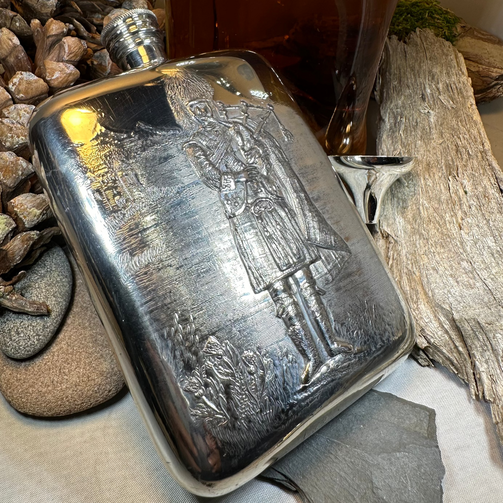 Bagpiper Pewter Hip Flask - Handmade in England | Gifts | Wiccan Center