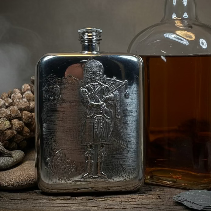 Bagpiper Pewter Hip Flask - Handmade in England | Gifts | Wiccan Center