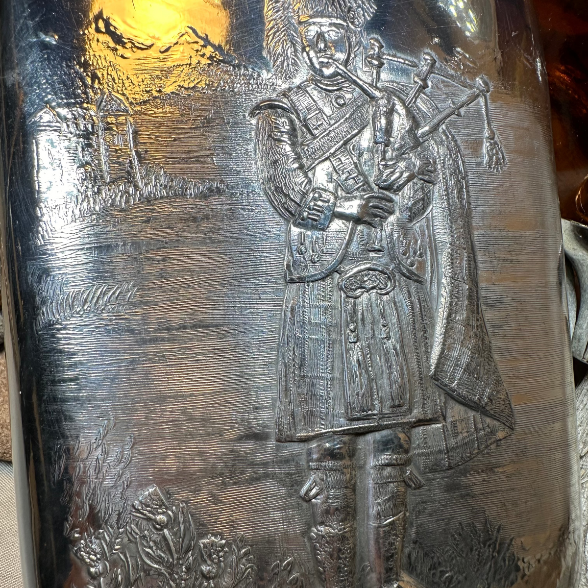 Bagpiper Pewter Hip Flask - Handmade in England | Gifts | Wiccan Center