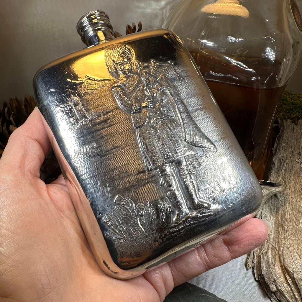 Bagpiper Pewter Hip Flask - Handmade in England | Gifts | Wiccan Center