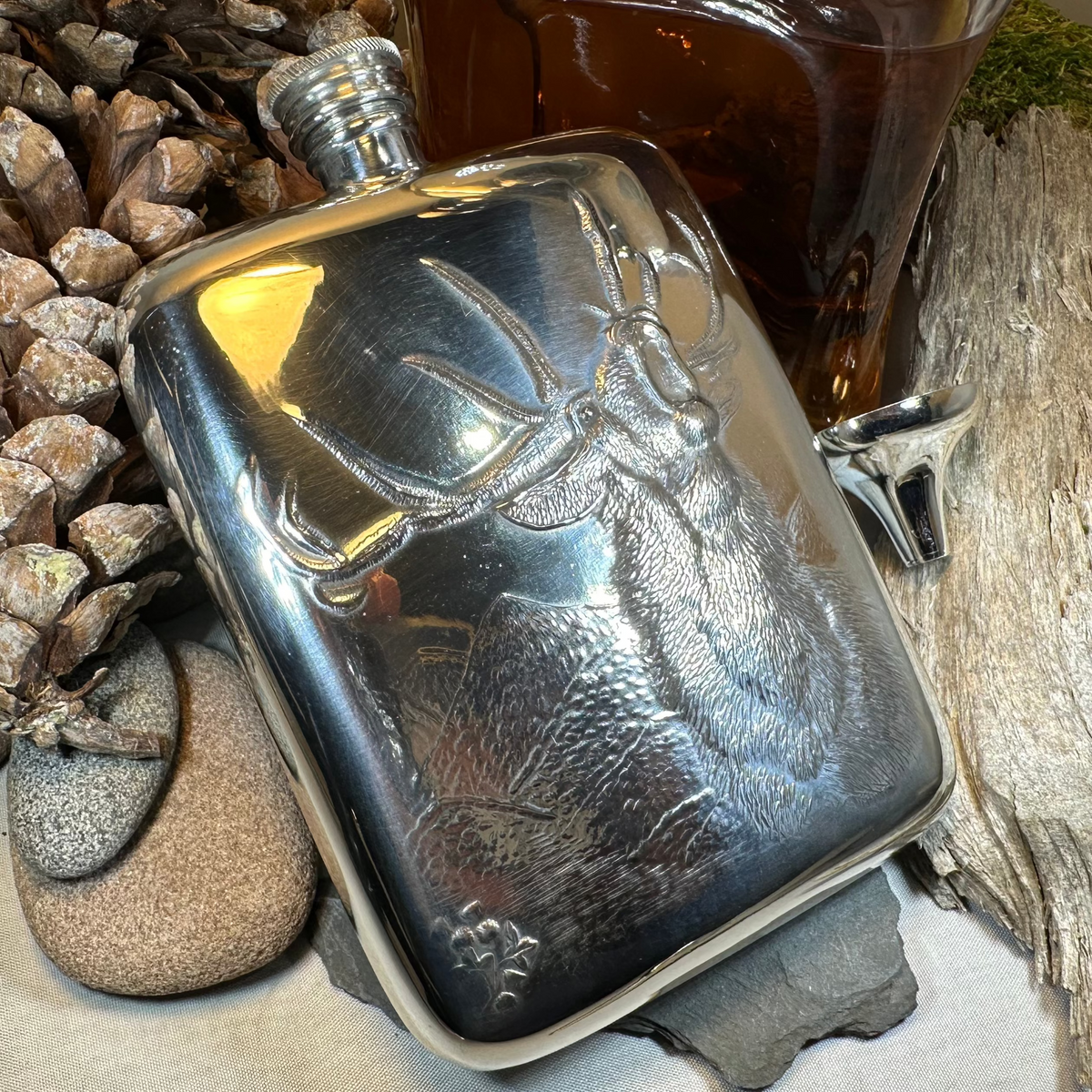 Roaring Stag Pewter Hip Flask - Handmade in England | Gifts | Wiccan Center