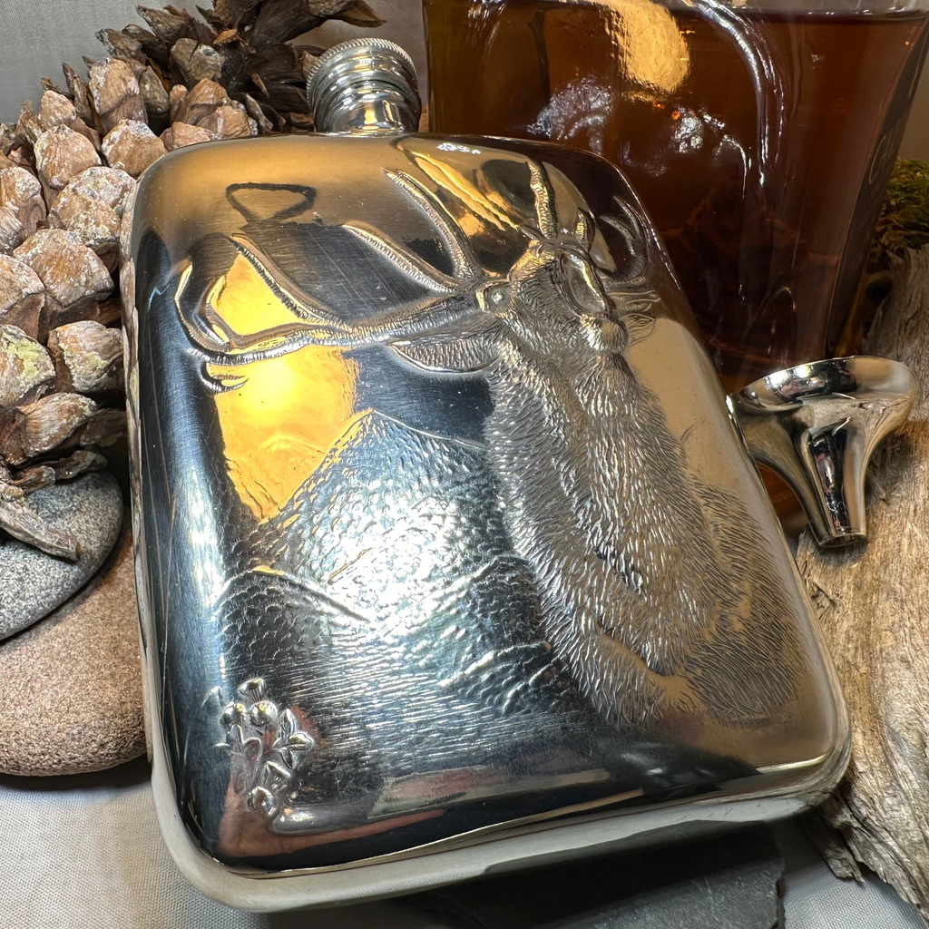 Roaring Stag Pewter Hip Flask - Handmade in England | Gifts | Wiccan Center