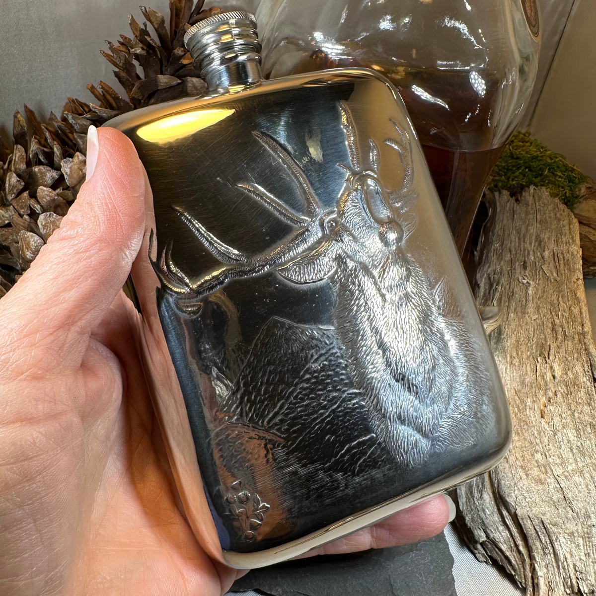 Roaring Stag Pewter Hip Flask - Handmade in England | Gifts | Wiccan Center