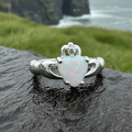 White Fire Opal Irish Claddagh Ring in Sterling Silver | Ring | Wiccan Center