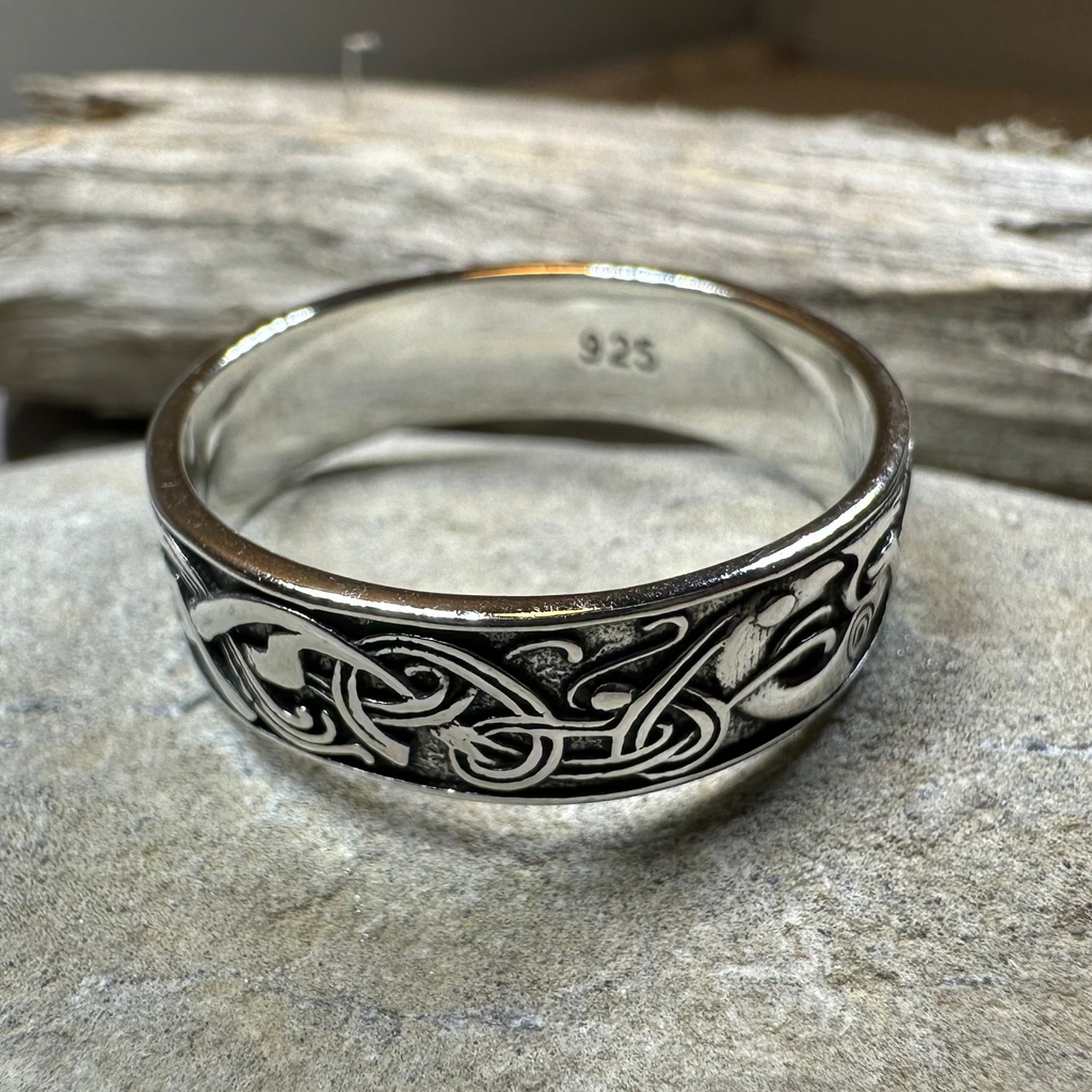 Celtic Raven Ring in Sterling Silver