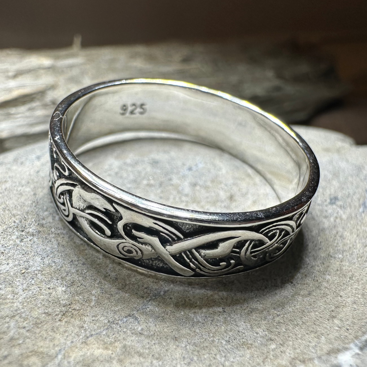 Celtic Raven Ring in Sterling Silver