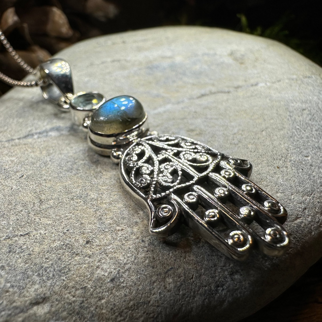 Hamsa Hand Labradorite Necklace | Pendant | Wiccan Center