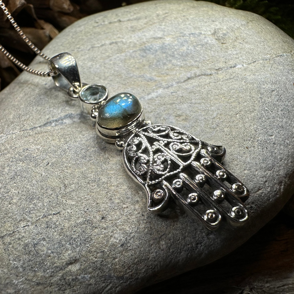 Hamsa Hand Labradorite Necklace | Pendant | Wiccan Center