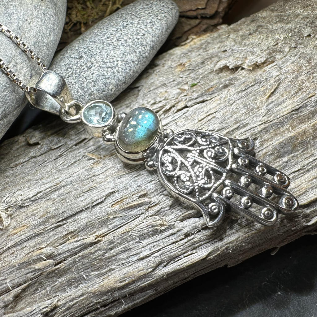 Hamsa Hand Labradorite Necklace | Pendant | Wiccan Center