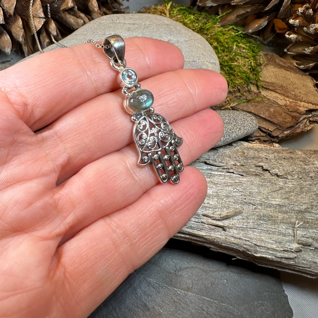 Hamsa Hand Labradorite Necklace | Pendant | Wiccan Center