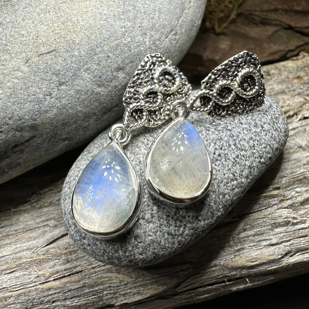 Adamaris Celtic Moonstone Earrings in Sterling Silver | Dangle Earrings | Wiccan Center