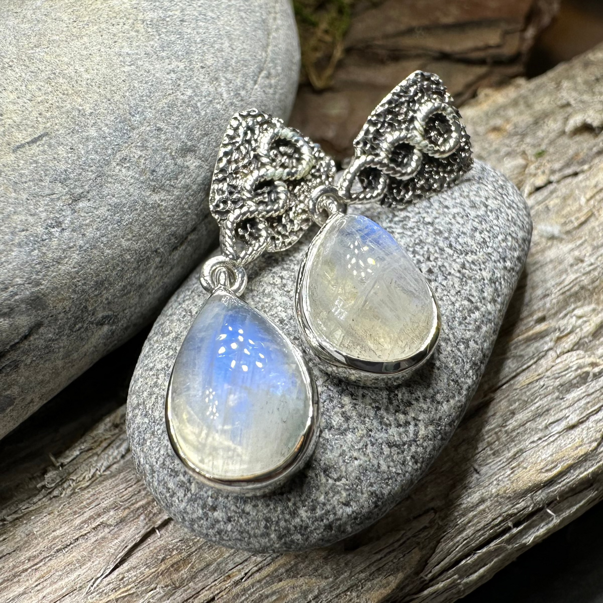 Adamaris Celtic Moonstone Earrings in Sterling Silver | Dangle Earrings | Wiccan Center