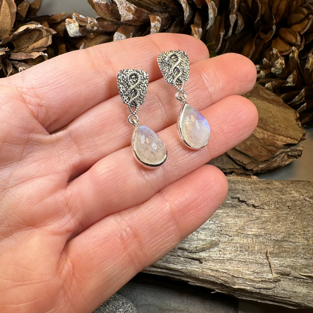 Adamaris Celtic Moonstone Earrings in Sterling Silver | Dangle Earrings | Wiccan Center