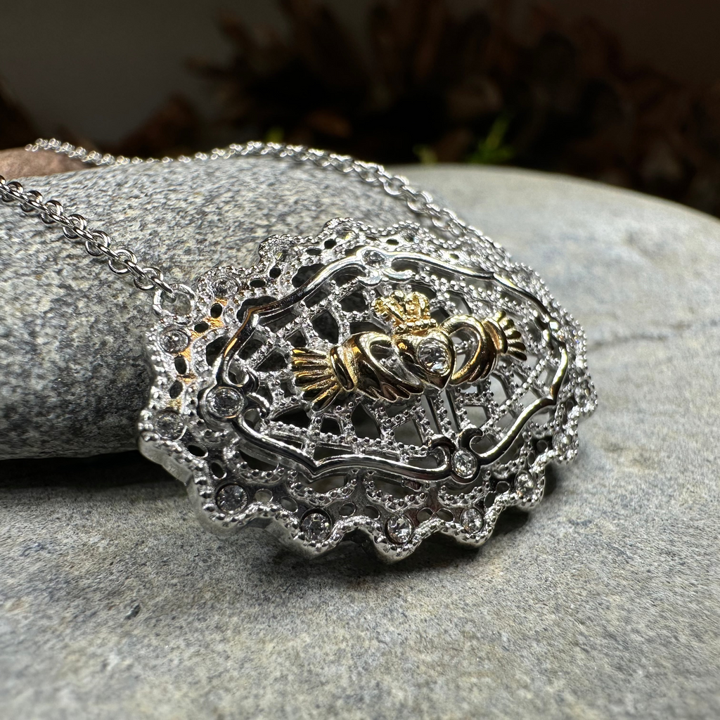 Irish Lace Claddagh Necklace - Handmade in Ireland | Necklet | Wiccan Center
