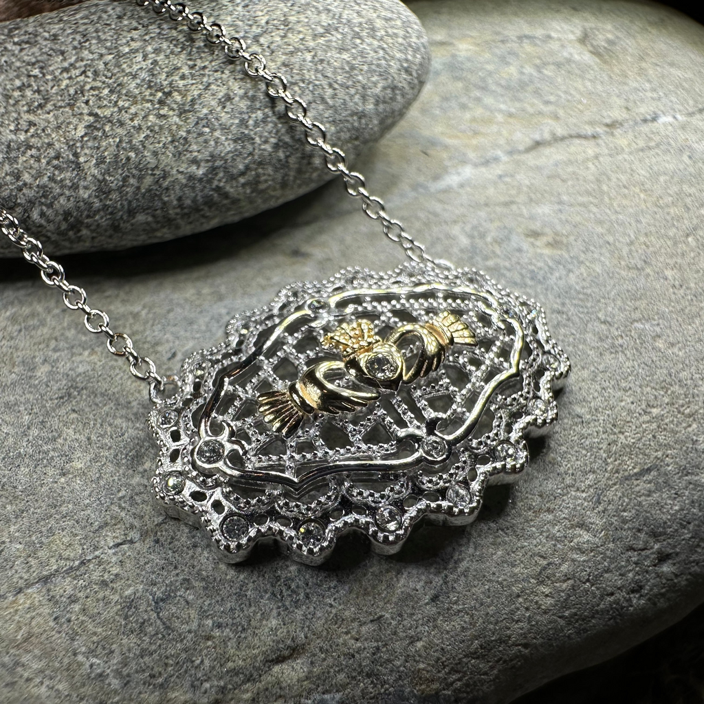 Irish Lace Claddagh Necklace - Handmade in Ireland | Necklet | Wiccan Center