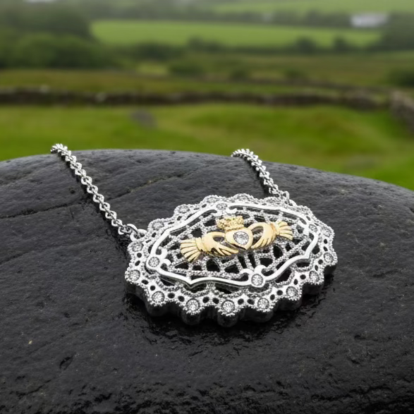 Irish Lace Claddagh Necklace - Handmade in Ireland | Necklet | Wiccan Center