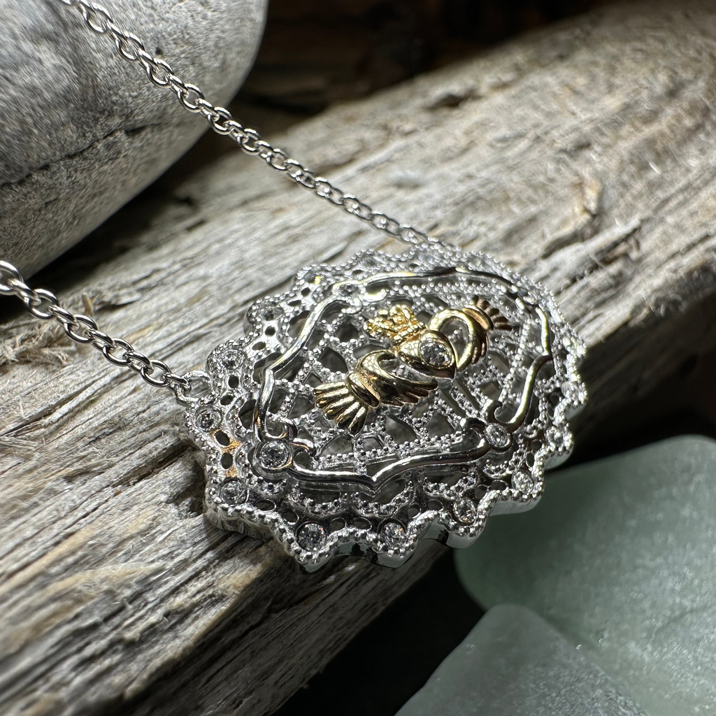 Irish Lace Claddagh Necklace - Handmade in Ireland | Necklet | Wiccan Center