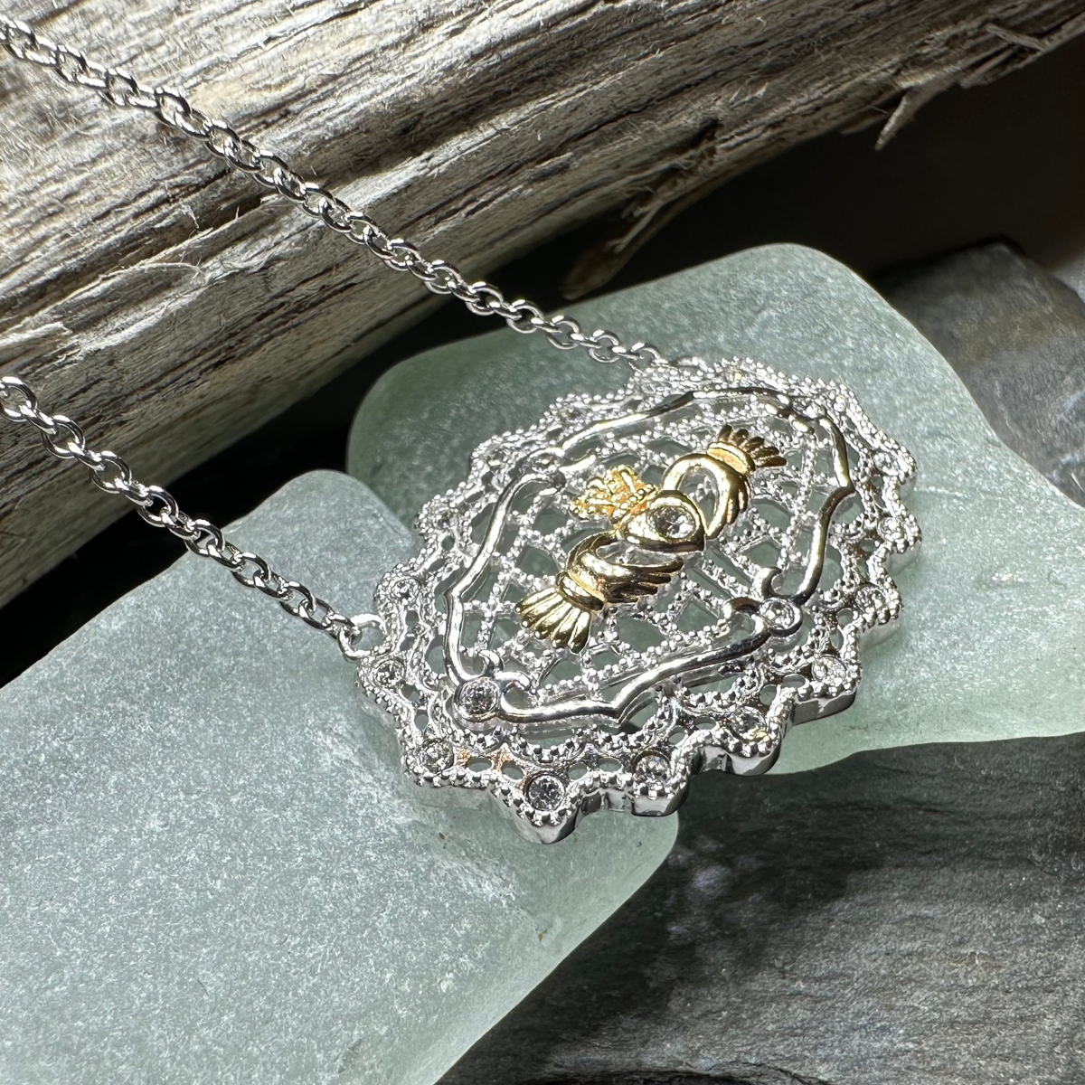Irish Lace Claddagh Necklace - Handmade in Ireland | Necklet | Wiccan Center