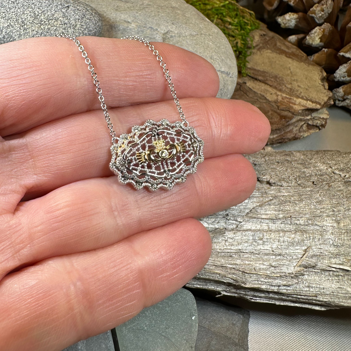 Irish Lace Claddagh Necklace - Handmade in Ireland | Necklet | Wiccan Center