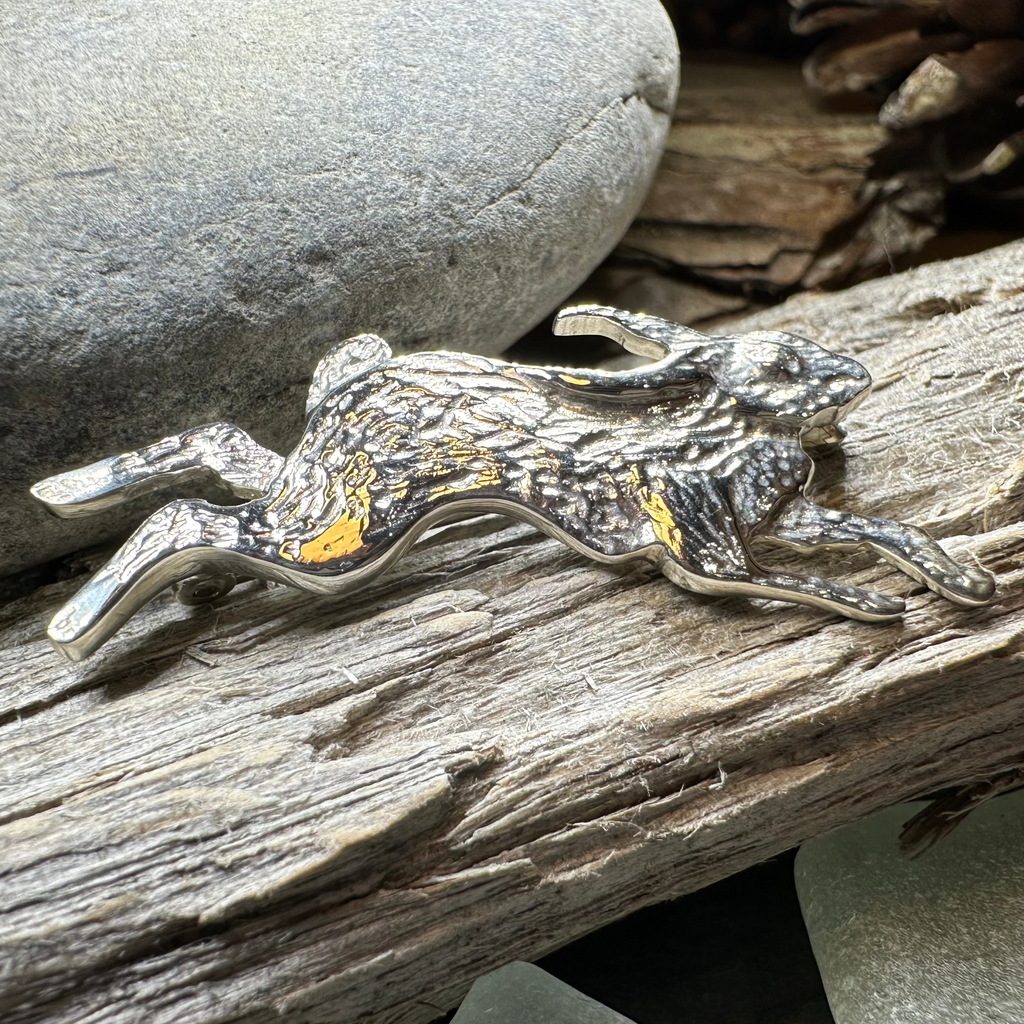 Meadowjumper Sterling Silver Rabbit Brooch - Handmade in Scotland | Brooch | Wiccan Center